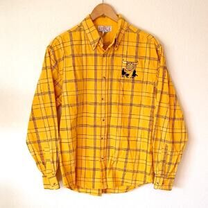 Vintage BAW Golden Yellow Plaid Western Button Up Rodeo Patch